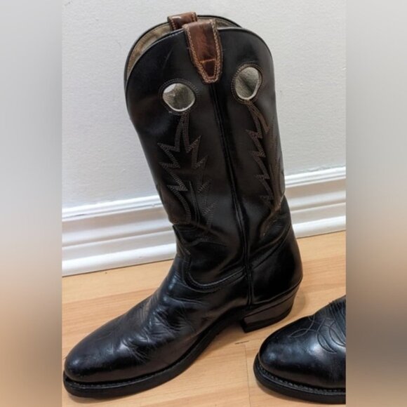 VintageBouletWesternTwoToneRealLeatherCowboyRubberBootsBlackMen75 - Picture 5 of 13